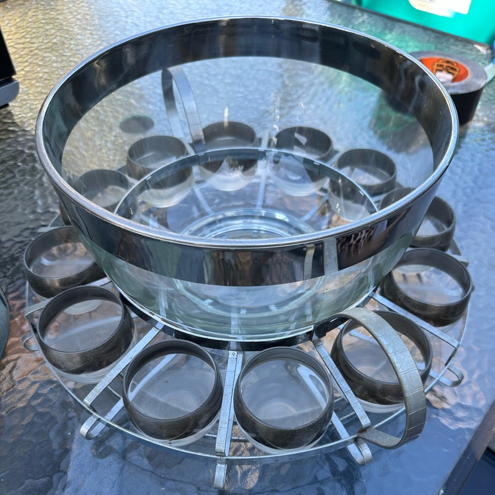 Silver and Glass Punch Bowl Set